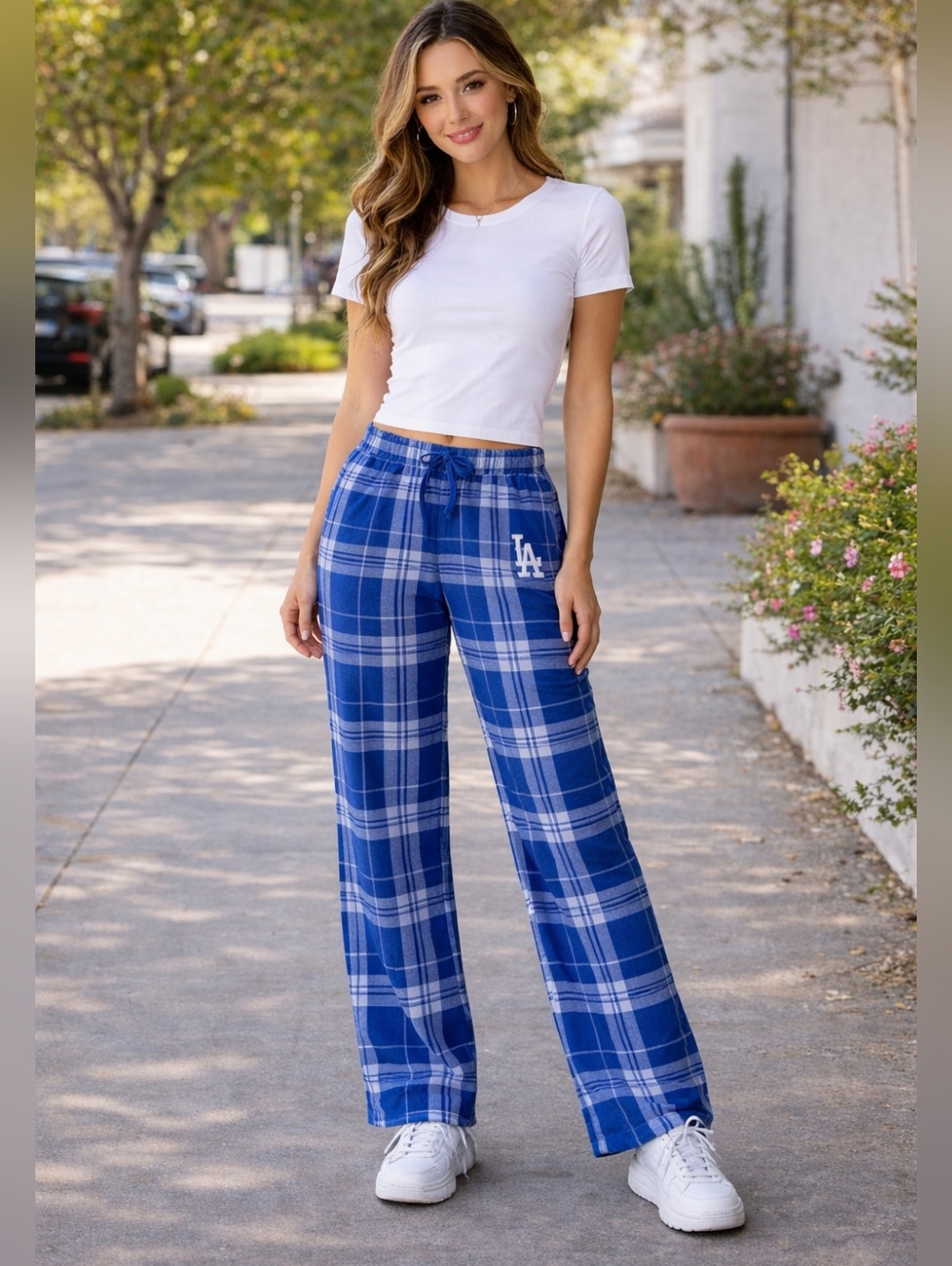 MLB Blue Plaid Jumpsuit Romper with LA Logo